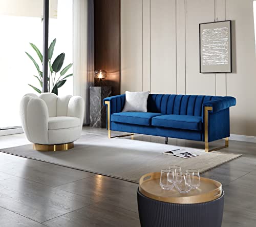 83'' Blue Velvet Couch Sofa Mid-Century Modern Love Seat Chesterfield 3 Seat Couches Sofa for Living Room Apartment (Blue)