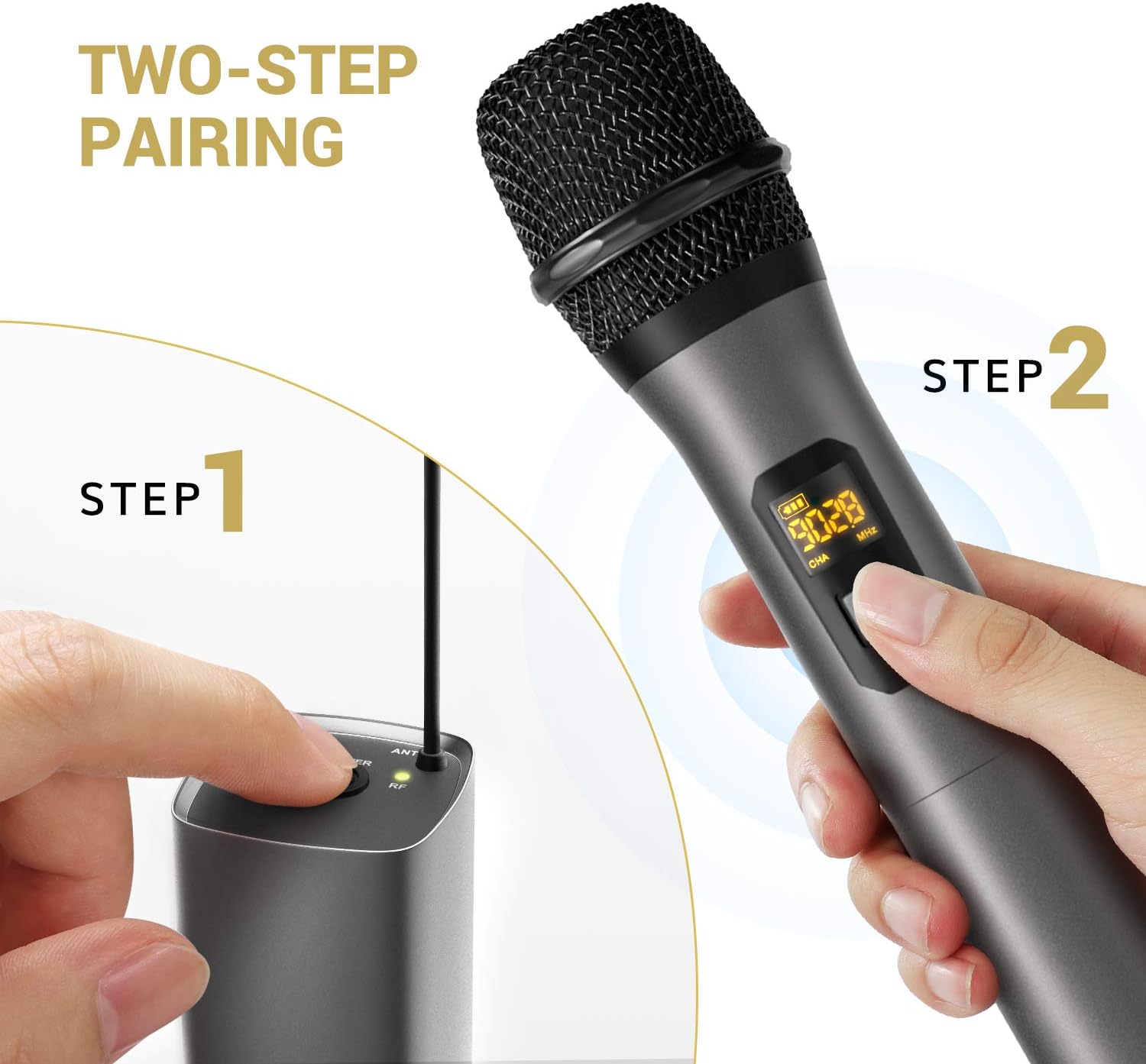 Wireless Microphone, TONOR UHF Dual Cordless Metal Dynamic Mic System with Rechargeable Receiver, for Karaoke Singing, Wedding, DJ, Party, Speech, Church, Class Use, 200ft (TW-630) Pack of 2
