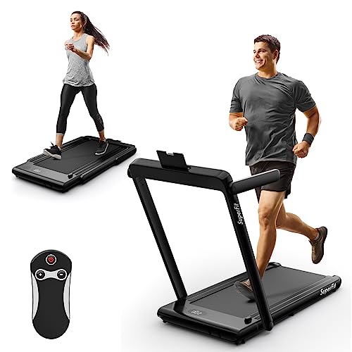 Goplus 2 in 1 Under Desk Treadmill, 2.25HP Superfit Folding Treadmill with Touch Panel Control, App Control, Remote Control, Bluetooth Speaker, Foldable Walking Treadmills for Home Office