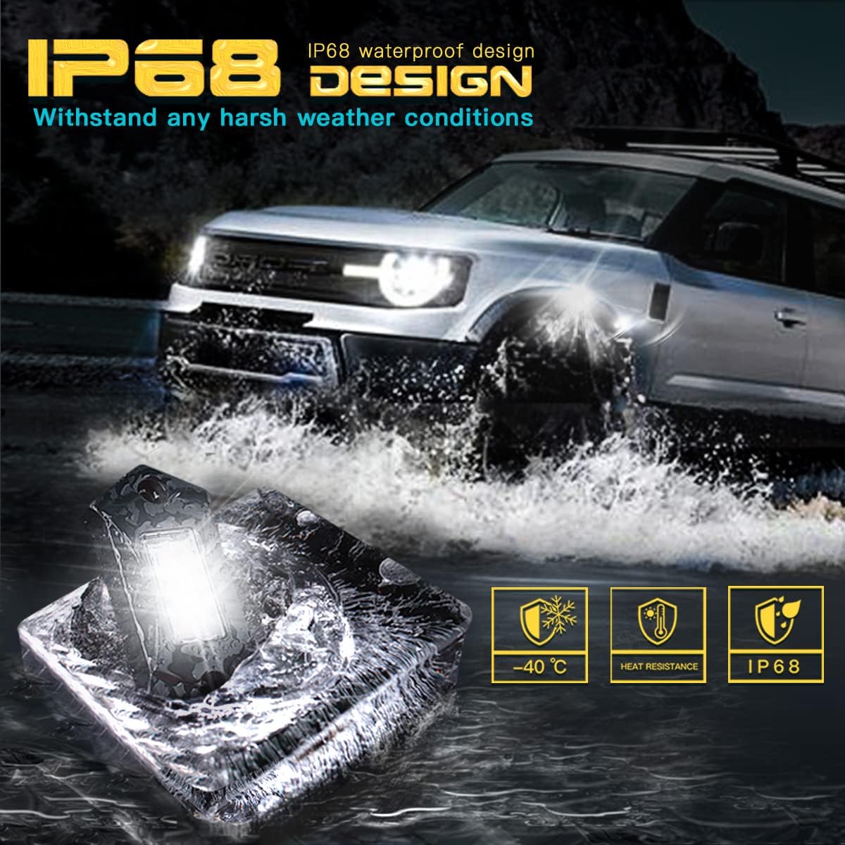 LEDKITO R3 White LED Rock Lights 12PCS for Trucks Je-ep Off Road RZR Boat Car SUV ATV UTV Super Bright Under glow Pure White Lights Trail Trai Rig Lights High Power Waterproof Shockproof(12 Pods)