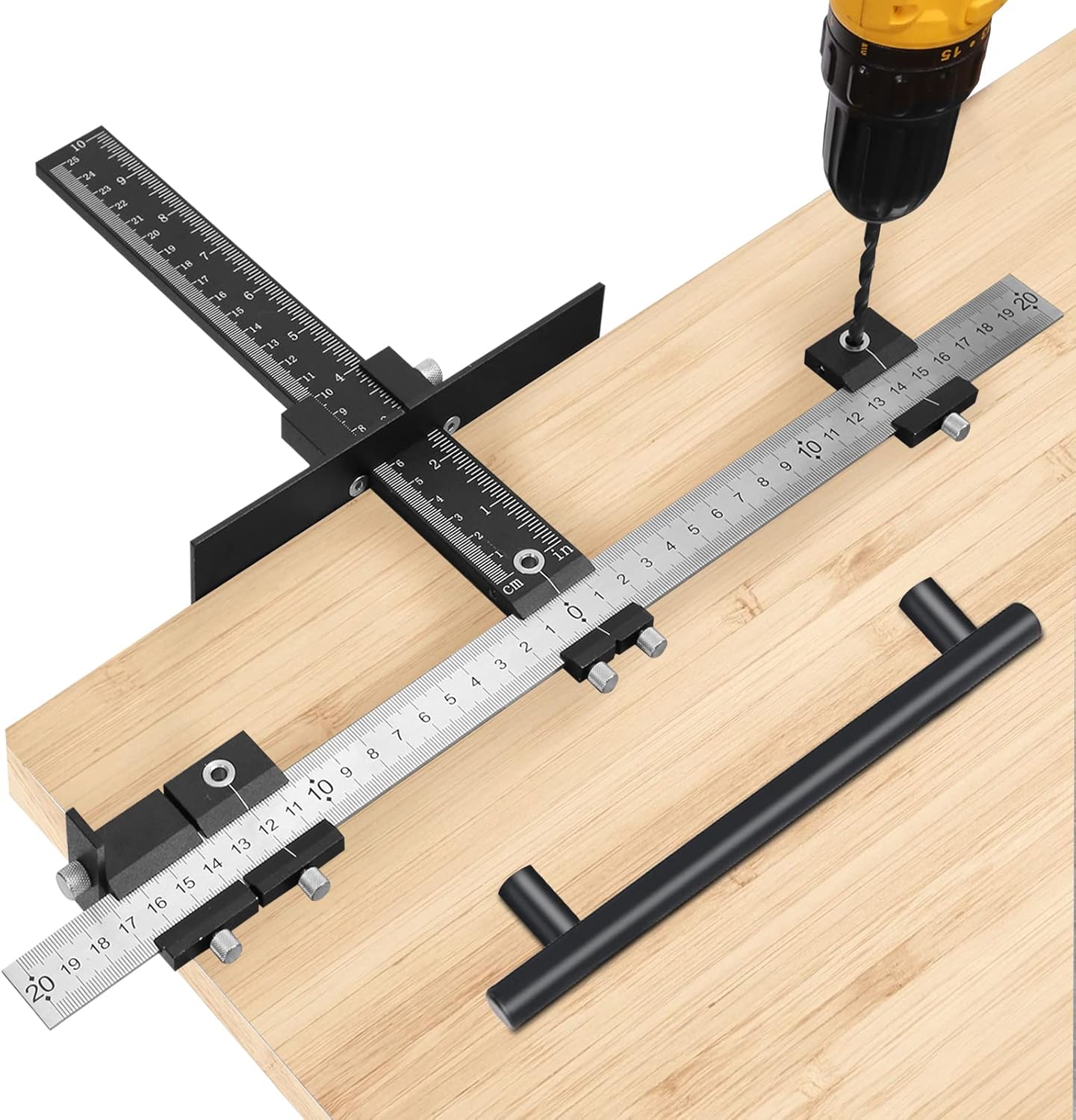 ASCENDAS Cabinet Hardware Jig, Aluminum Alloy Cabinet Jig for Handles and Pulls, Drill Guide Sleeve Drawer Pull Jig Tool for Cabinet Doors Knobs and Drawer Pulls