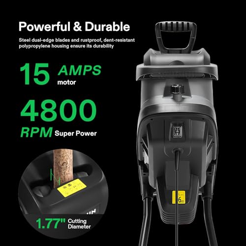 VIVOSUN 15-Amp Electric Wood Chipper Shredder with 1.77" Hopper & 50L Collection Bag, Includes Plunger, Extra Carbon Blades, Safety Goggles & Gloves for Yard Waste, Branches, and Leaves (Grey)