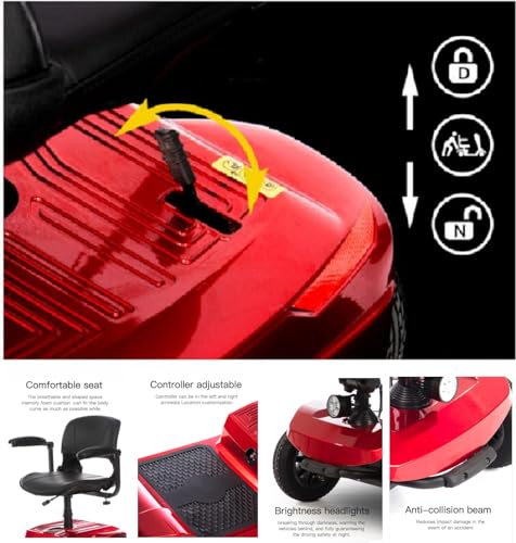 4 Wheel Mobility Scooter Electric Power Mobile Wheelchair for Seniors 400 lbs Foldable and Compact Duty Travel Scooter, 250W Electric Powered Mobile Wheelchair w/Basket Extended Battery, Red-1
