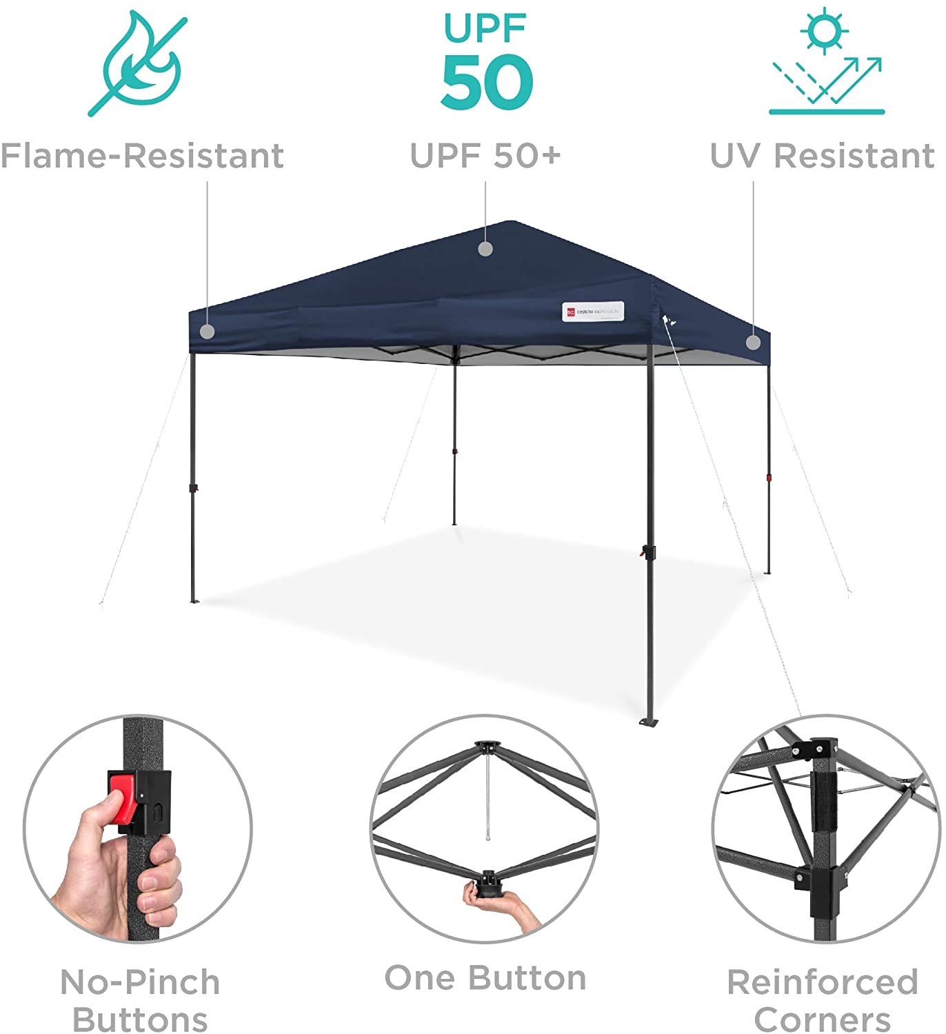 10x10ft 1-Person Setup Pop Up Canopy Tent Instant Portable Shelter w/ 1-Button Push, Straight Legs, Wheeled Carry Case, Stakes - Blue
