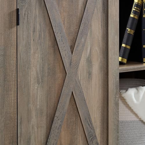 Rustic Farmhouse Tall Storage Cabinet Bookcase with Sliding Barn Door, Adjustable Shelf, Pantry Cupboard Kitchen Organizer Furniture Home Drawer Shelves