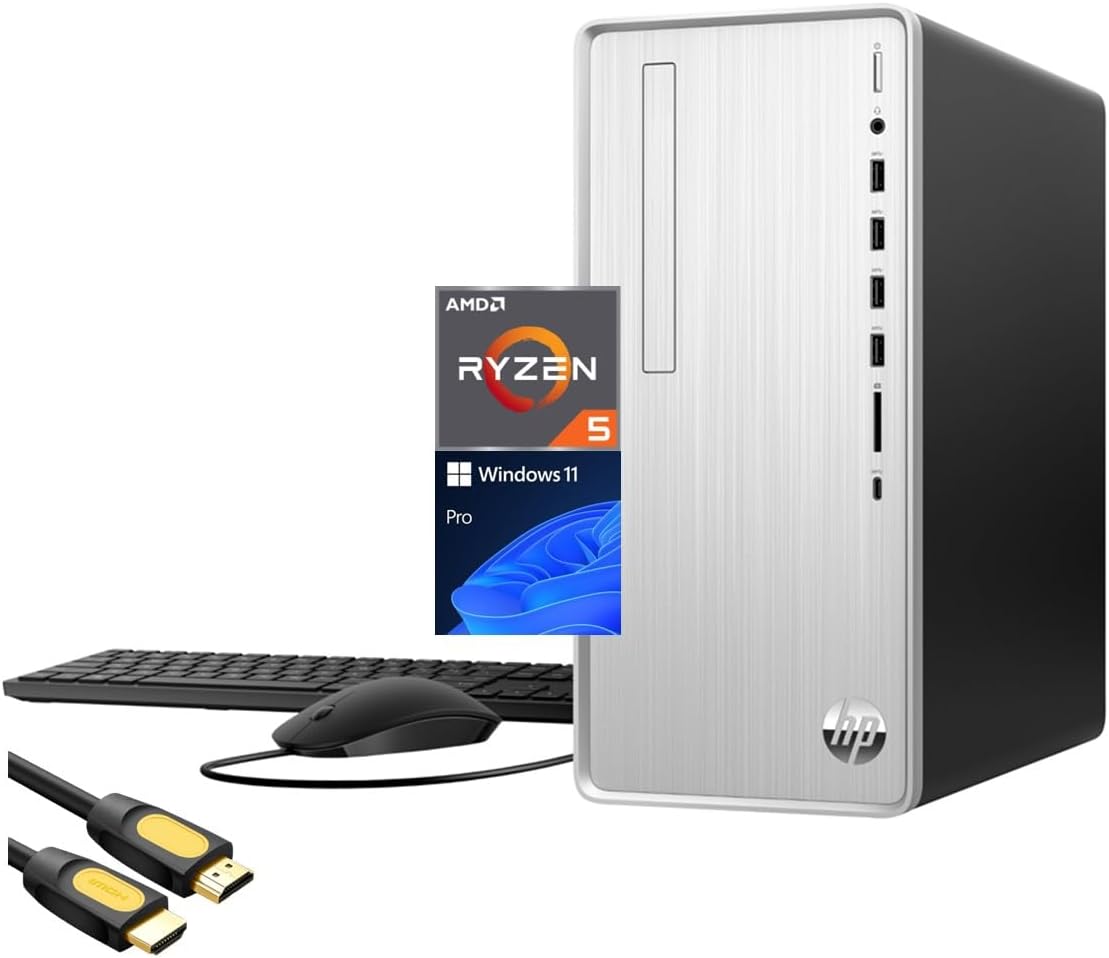 HP Pavilion Desktop, AMD 6-Cores Ryzen 5 5600G (Up to 4.4GHz), 16GB RAM, 1TB NVMe SSD + 1TB HDD, WiFi 6, 3-in-1 Media Card Reader, RJ45, USB-C, Bluetooth, Keyboard & Mouse, SPS HDMI, Win 11 Pro