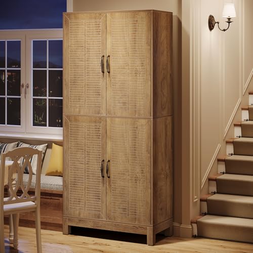 Tribesigns 70" Tall Kitchen Pantry Cabinet with Adjustable Shelves, Farmhouse 6-Tier Storage Cabinet with Doors and Shelves, Freestanding Bookcase for Living Room, Rustic Brown