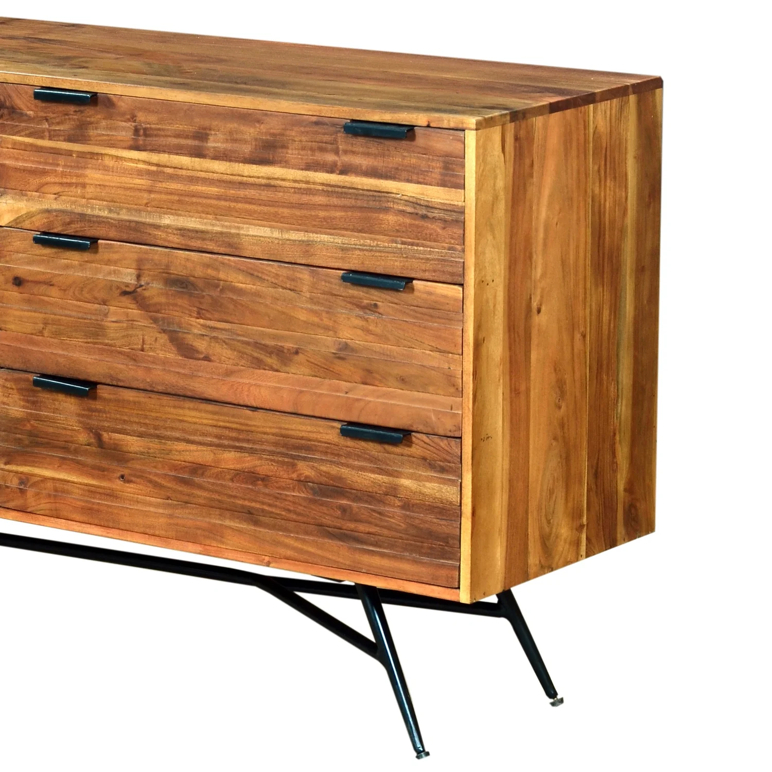 The Urban Port 58 Inch Acacia Wood Sideboard with 6 Drawers and Iron Base, Brown