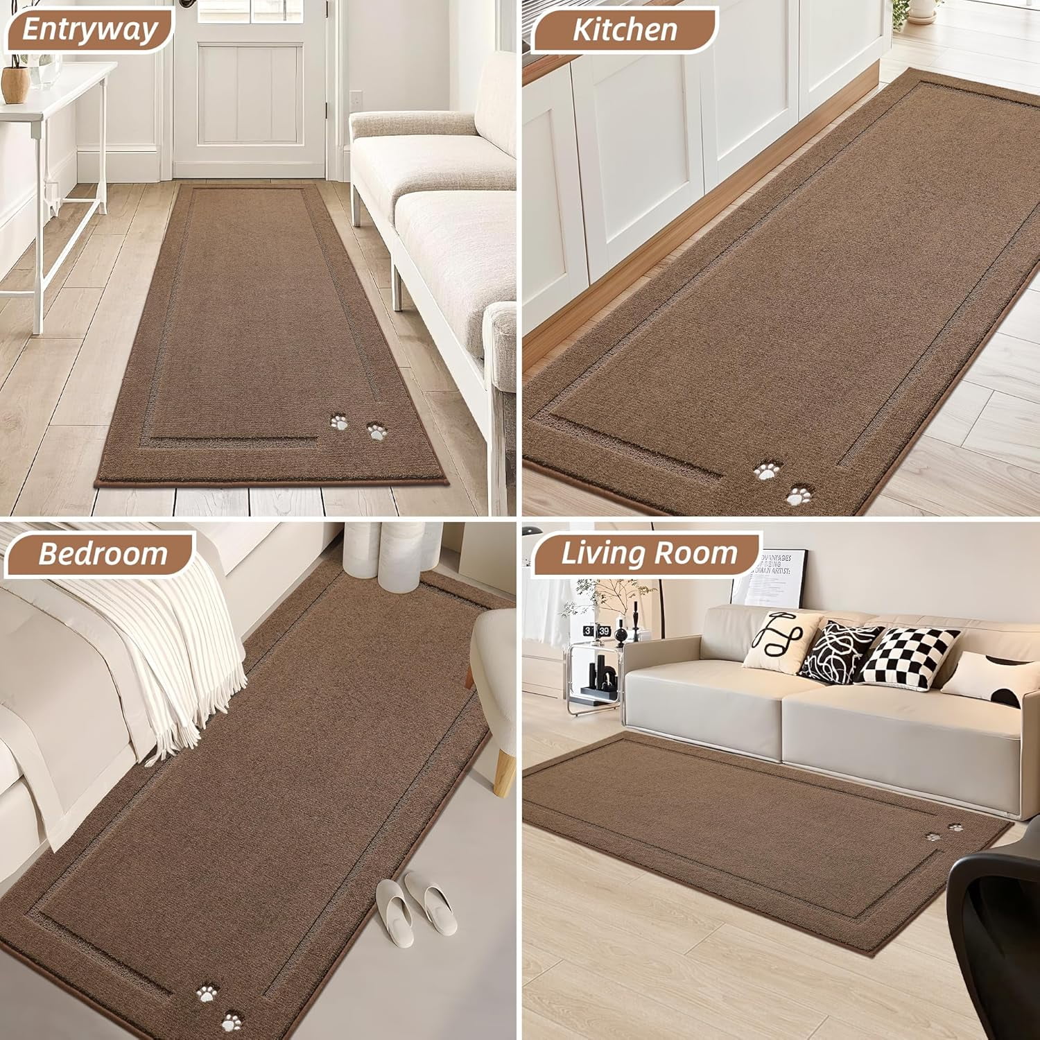 Dog Door Mat for Muddy Paws 36"x60" Dirt Trapper Absorbent Doormat Non Slip Entryway Rugs Washable Stain Resistant Welcome Floor Mat Soft Low-Profile for Front Back Door, Brown