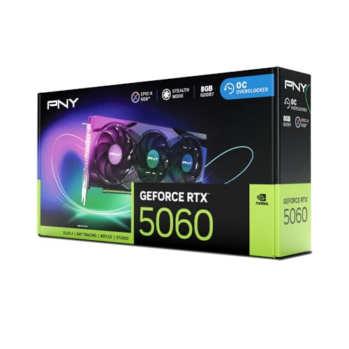PNY NVIDIA GeForce RTX™ 5060 8GB ARGB Overclocked Triple Fan Graphics Card (DLSS 4, PCIe® 5.0, HDMI®/DP 2.1, 2-Slot, Epic-X™ RGB Lighting)