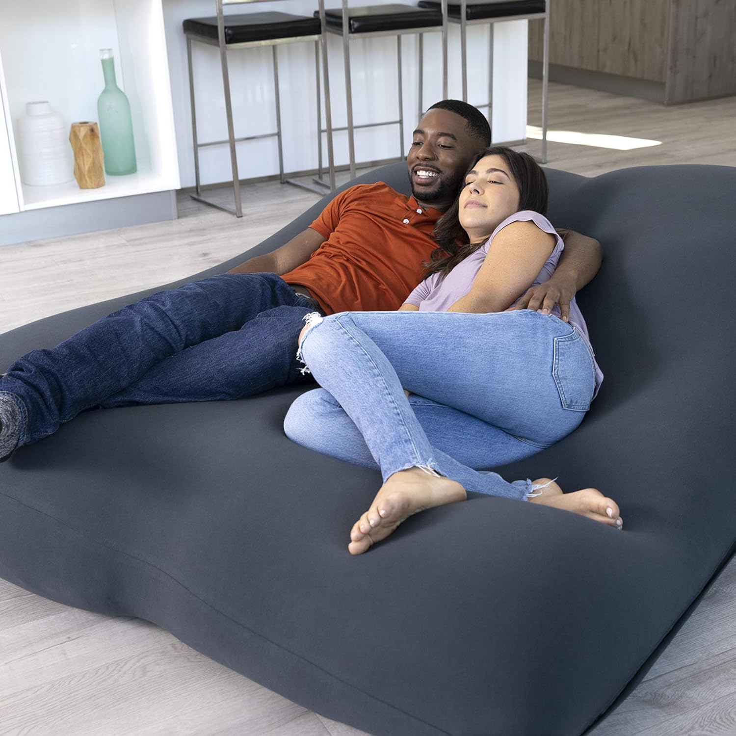 Yogibo Double Oversized Bean Bag Chair, Beanbag Bed with a Washable Outer Cover, Cozy Sofa for Gaming, Reading, and Relaxing, Filled with Soft Mini Beads, Brown