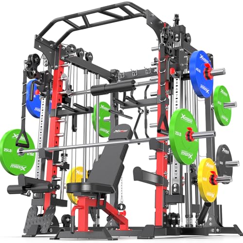 L05/07 Smith Machine，Multi-Function Squat Rack Power Cage with Cable Crossover System,with Weight Bench, Olympic Barbell Weight Set, for Home Gym