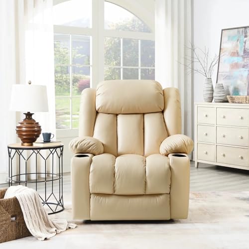 Large Power Lift Recliner Chair Recliners for Elderly, Infinite Position Recliner Chair with Heat and Massage, Breathable Leather(Beige)