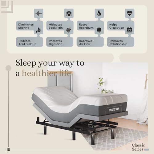 Sven & Son Classic Adjustable Bed Base Frame + 14 inch Hybrid Spring Matt Medium Soft, Head and Foot Lift, Massage, Under-Bed Lights, USB, Memory Positions, Zero Gravity, Wireless Remote - Full
