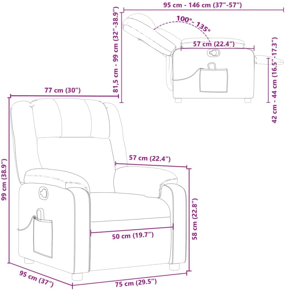 vidaXL Black Faux Leather Massage Recliner Chair - Manual Recline, USB Vibration Massage, Padded Comfort for Living Room or Office