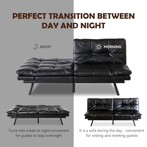 Futon Sofa Bed, Memory Foam Futon Sleeper Sofa Loveseat Convertible Couch Bed for Small Compact Living Spaces,Apartment,Grey Linen Fabric