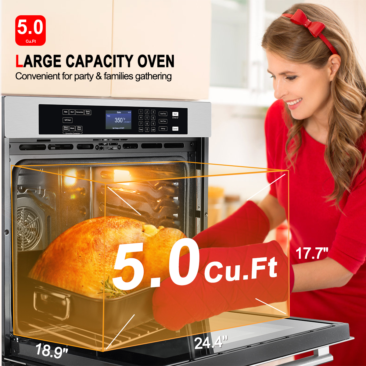 GASLAND Chef 30'' Electric Wall Oven 5.0 Cu.ft. Self-Cleaning,Temperature Probe,240V,Stainless Steel
