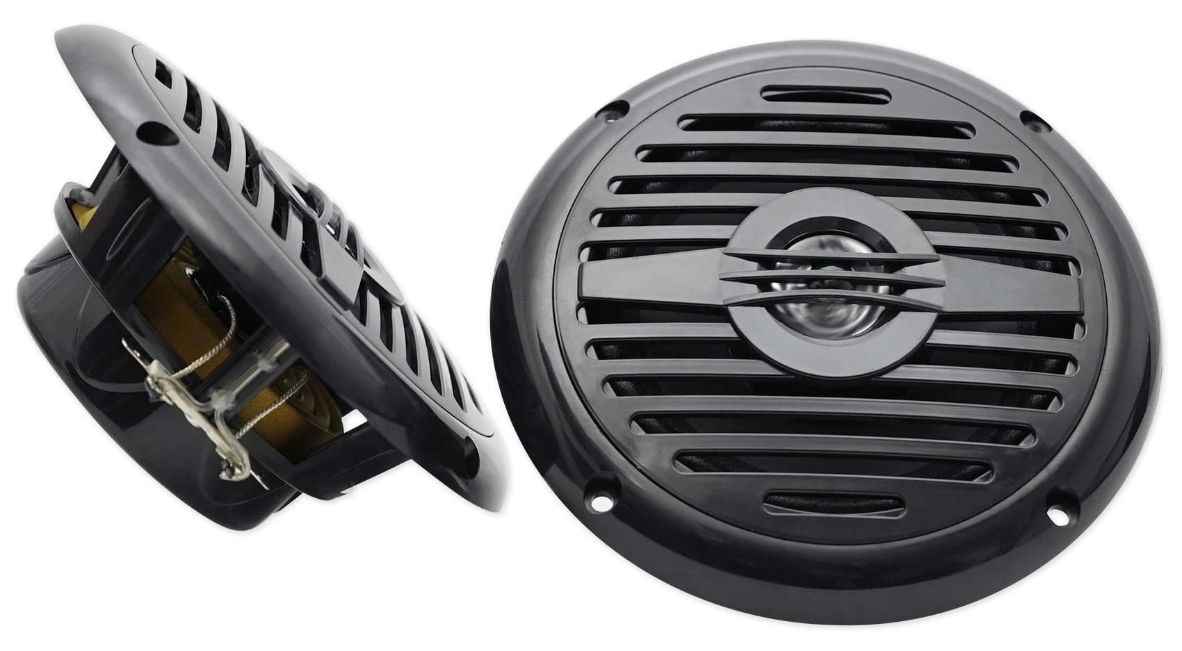 (2) Rockville 5.25" 360° Swivel Black Aluminum Surface Mount Boat Speakers