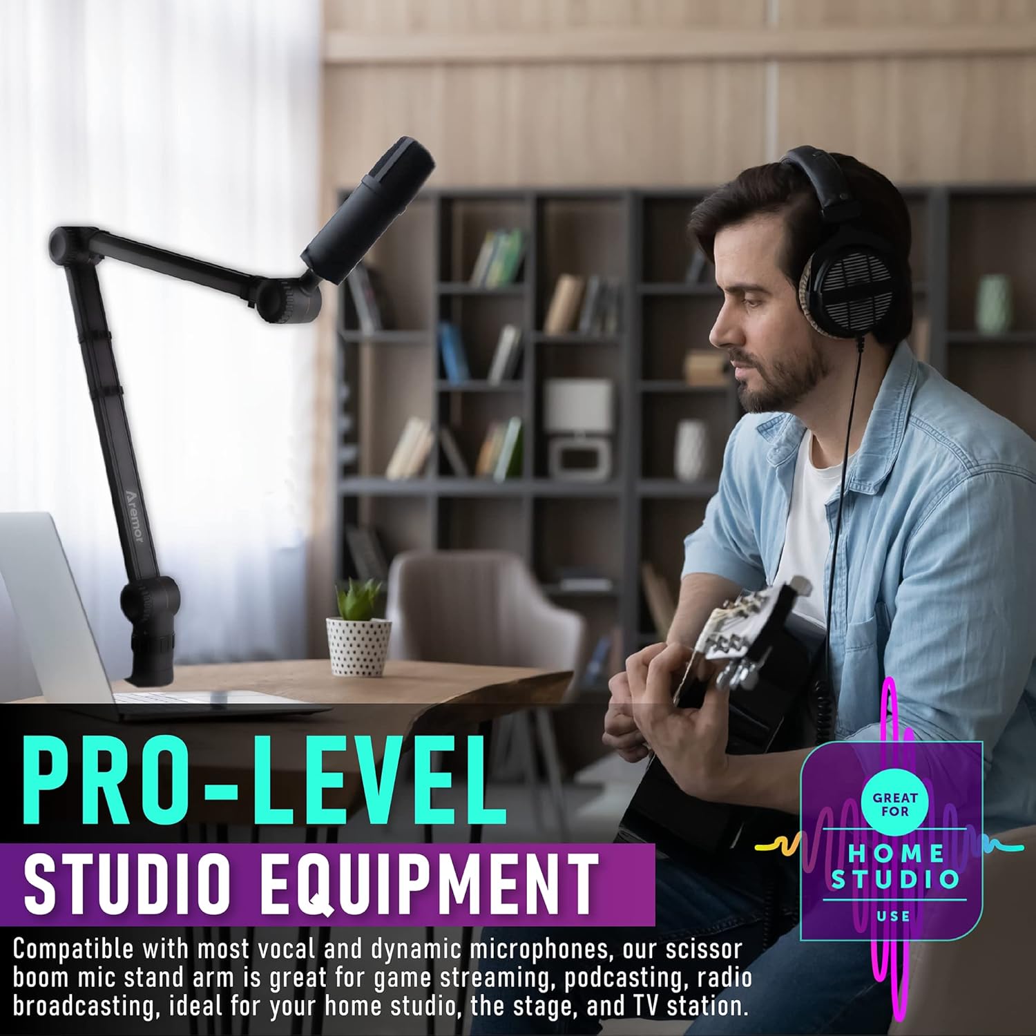 Aremor Pro Heavy Duty Deluxe Desk Mounted Tube-Style Broadcast Boom Arm Adjustable Suspension Boom Scissor Mic stand - Adjustable 360�� Rotatable Microphone Arm - Stable Microphone Mount Arms