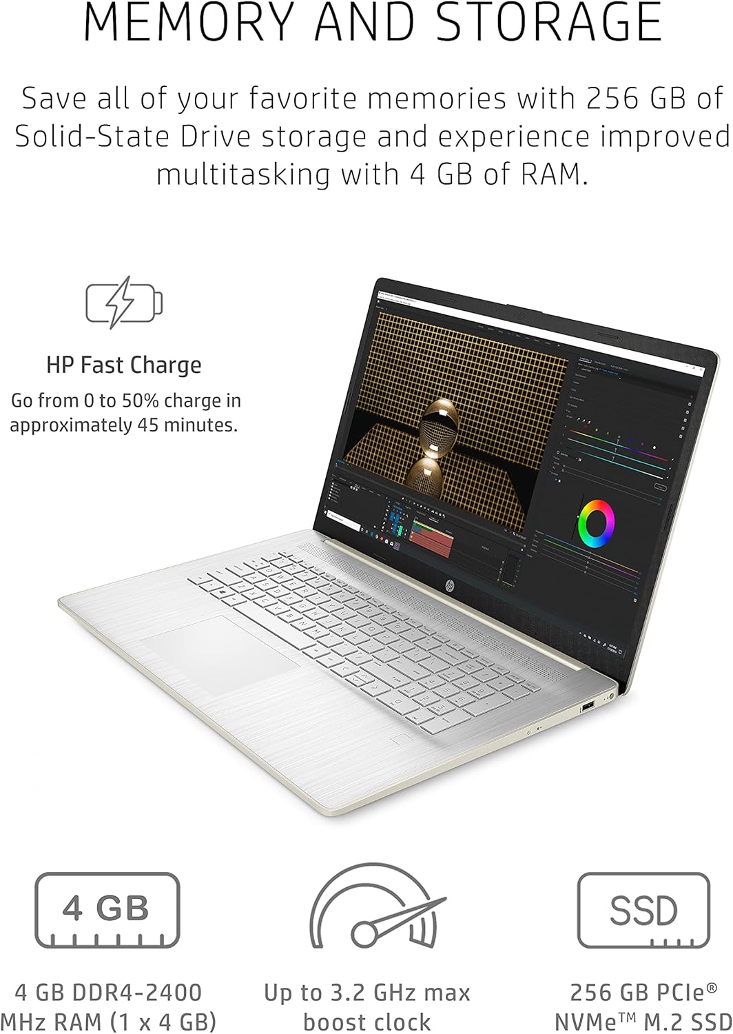 HP 17 Laptop, AMD Athlon Silver 3050U, 4 GB RAM, 256 GB SSD Storage, 17.3-inch HD+ Display, Windows 10 Home with Added Security, Long Battery Life, Dual Speakers, HD Web-Camera (17-cp0010nr, 2020)