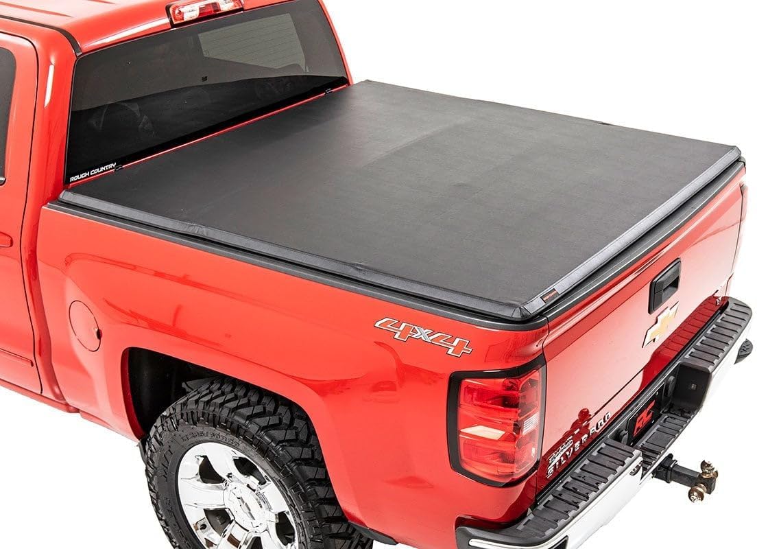 Rough Country Soft Tri-Fold Truck Bed Cover, Truck Tonneau Covers for Chevy Silverado 1500 / GMC Sierra 1500 (2007-2013) - 6'7 Weather-Resistant Truck Bed Cover, Soft Tri-Fold Tonneau Cover - 41207650