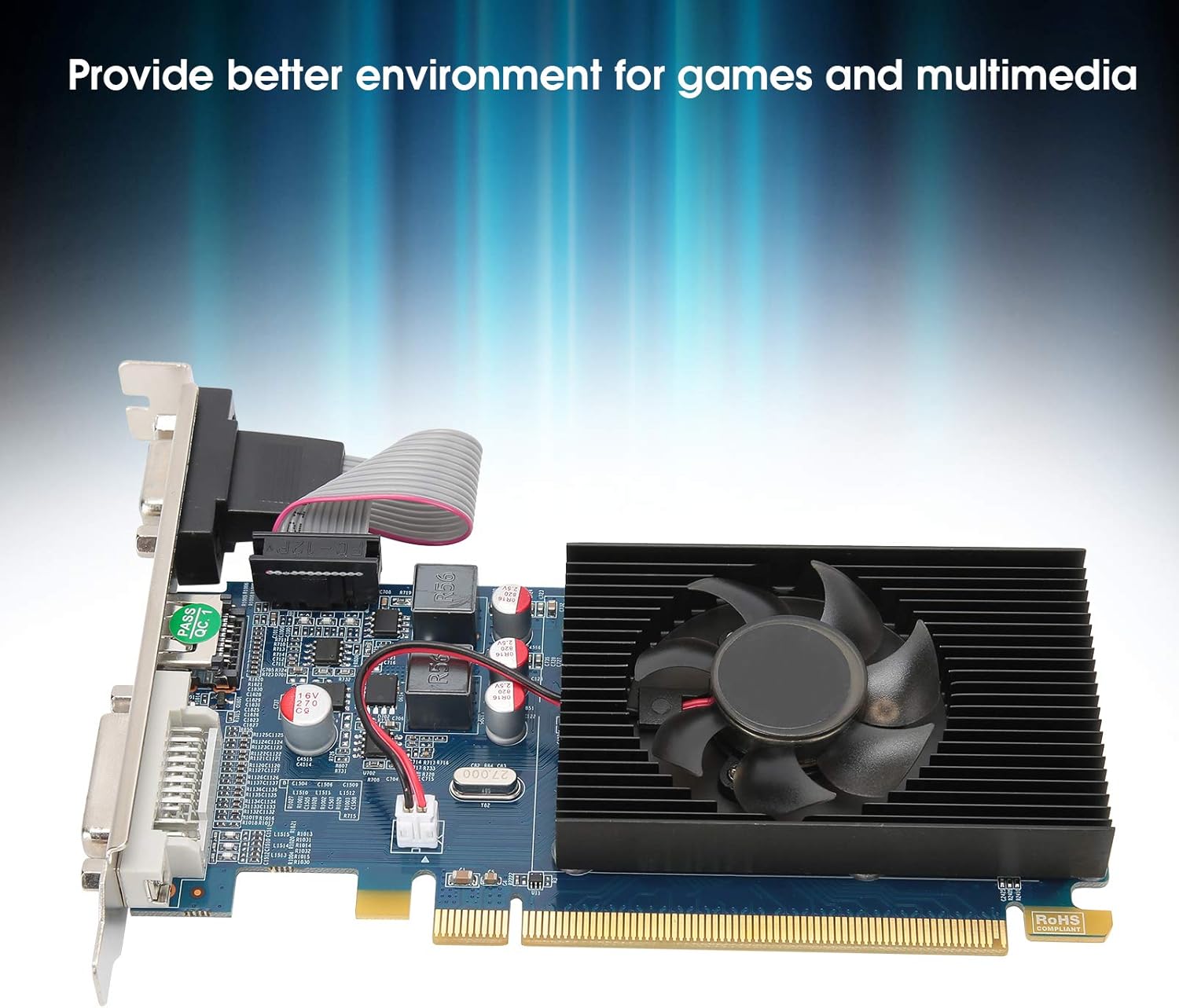 Vbestlife PC Graphics Card, HD6450 2G 64bit DDR3 Graphics Card with PCI Express 3.0 Slot, for Office Desktop Computer