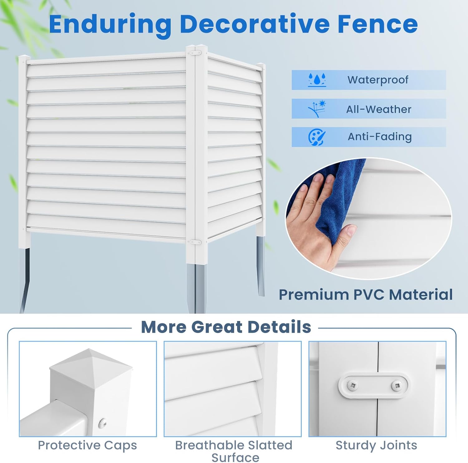 Giantex Air Conditioner Fence 2 Panels - 44''W x 45''H Outdoor Privacy Screens with 4 Metal Stakes, Decorative PVC Trash Can Enclosure, White Louvered AC Fence for Outside Unit Pool Garden Yard