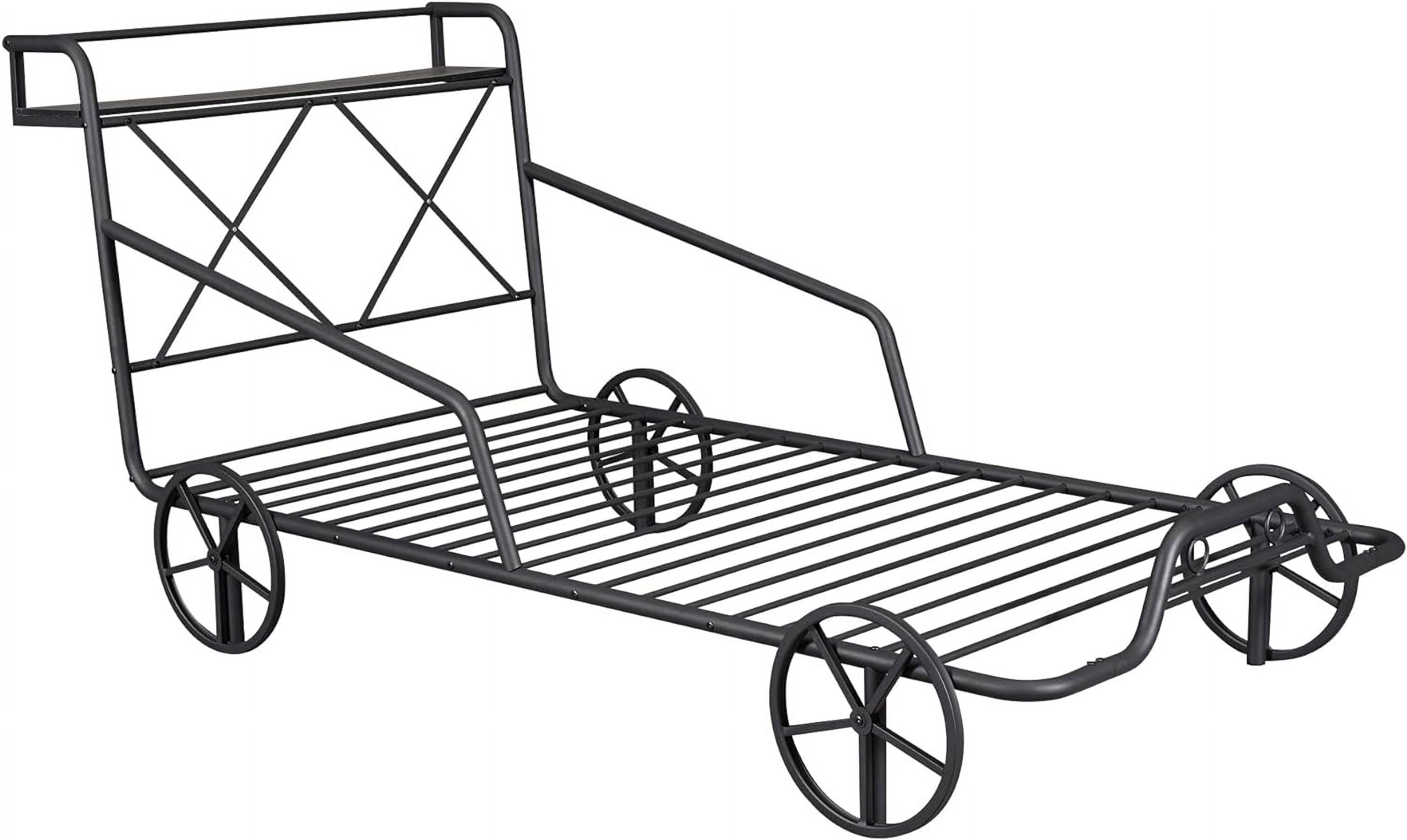 Size Metal Car Bed With Four Wheels For Boys Girls, Guardrails Ad X-Shaped Frame Shelf, Black