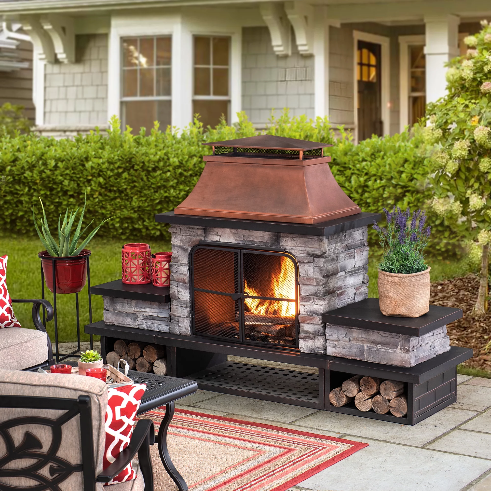 Sunjoy Emilio Wood Burning Fireplace - Copper