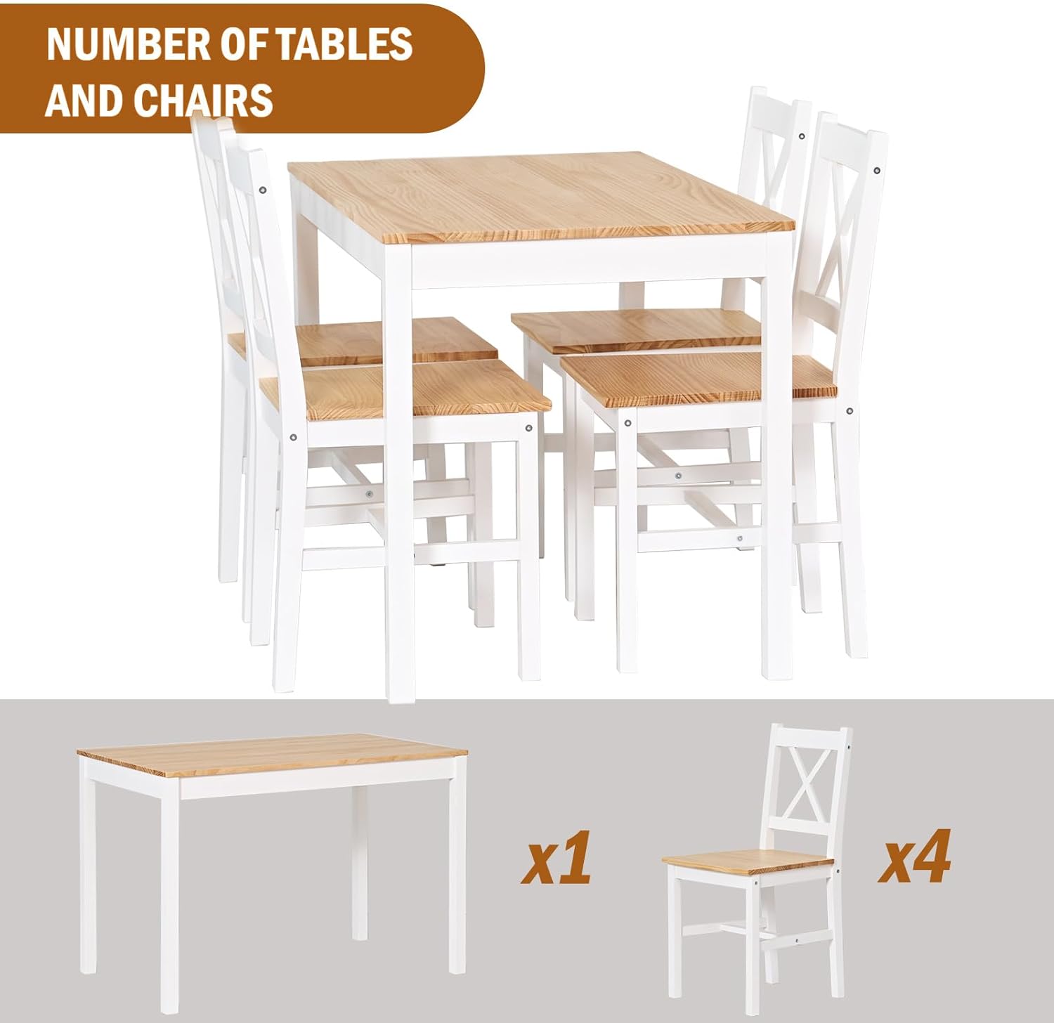 sogesfurniture Kitchen Table and Chairs for 4, Space-Saving 5-Piece Wood Kitchen Dining Table Set with 4 Chairs for Kitchen Dining Room Restaurant Small Space, White&Oak