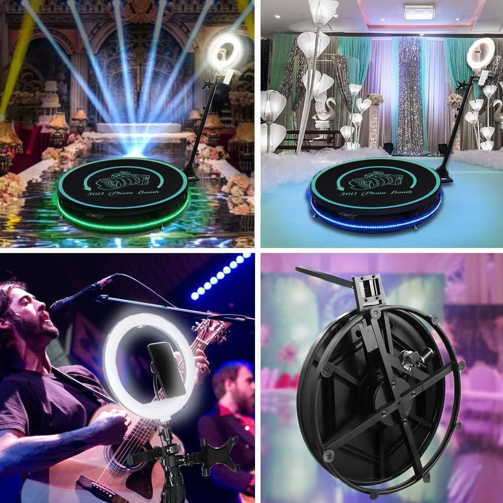 XMASGIC 360 Photo Booth Machine for Parties, 360 Photo/Camera Booth for People to Stand on, Automatic Slow Motion Rotating with Ring Light -- Freely Customize Logo 27''/68cm