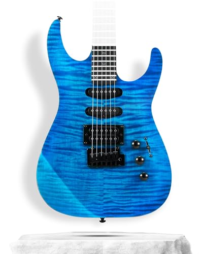 39" Solid Body Electric Guitar: Electric Guitar Kit with Bone Nut, Full Size 6 String Guitars with 24 Frets, Poplar Body AAA Flame Maple Top, Guitarra Electrica with HSS Ceramic Pickup,Black