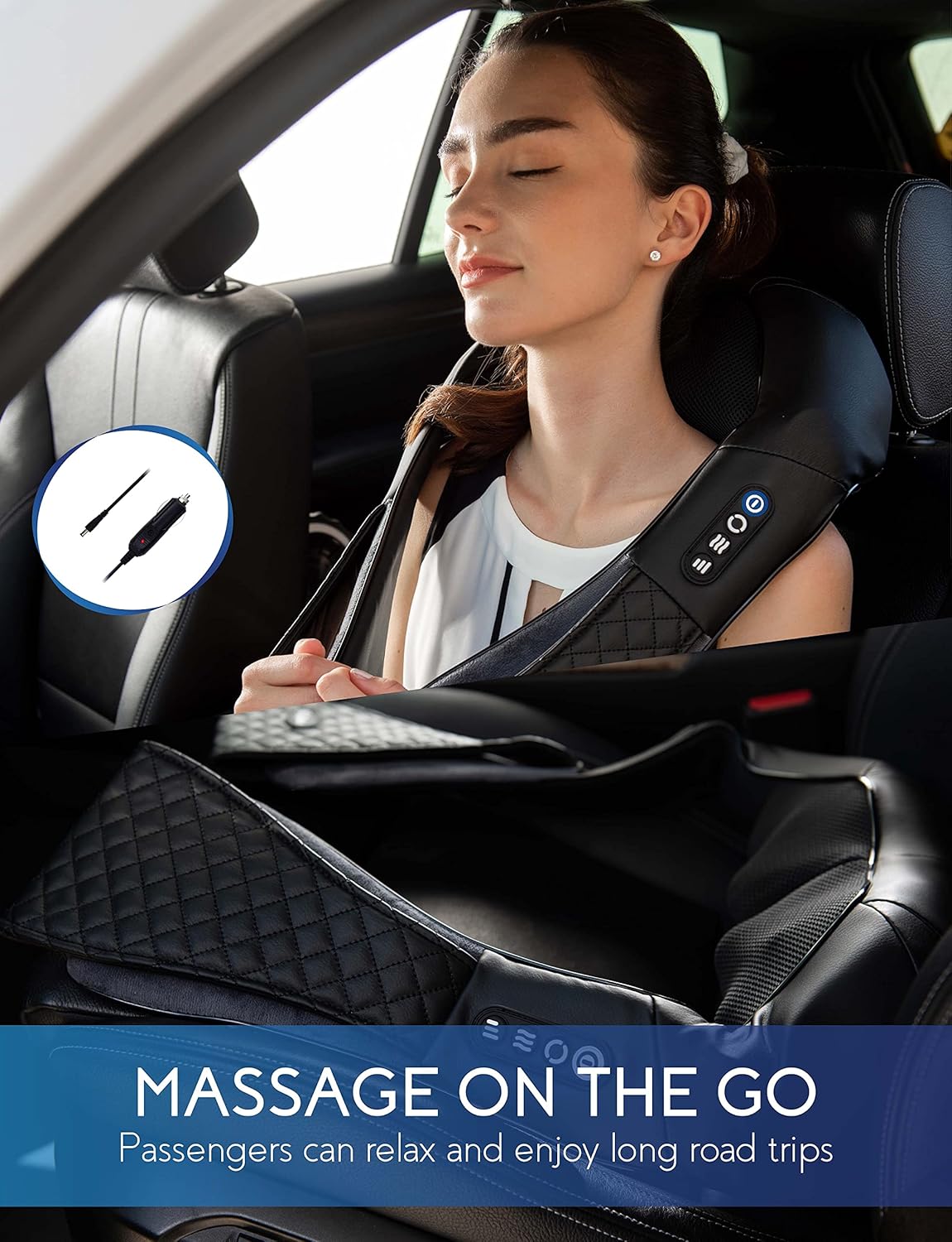 Zyllion Shiatsu Back and Neck Massager - Cordless Rechargeable 3D Kneading Deep Tissue Massage with Heat for Home, Office, Car, Athletes & Muscle Pain Relief - Black (ZMA-28RB-BK)