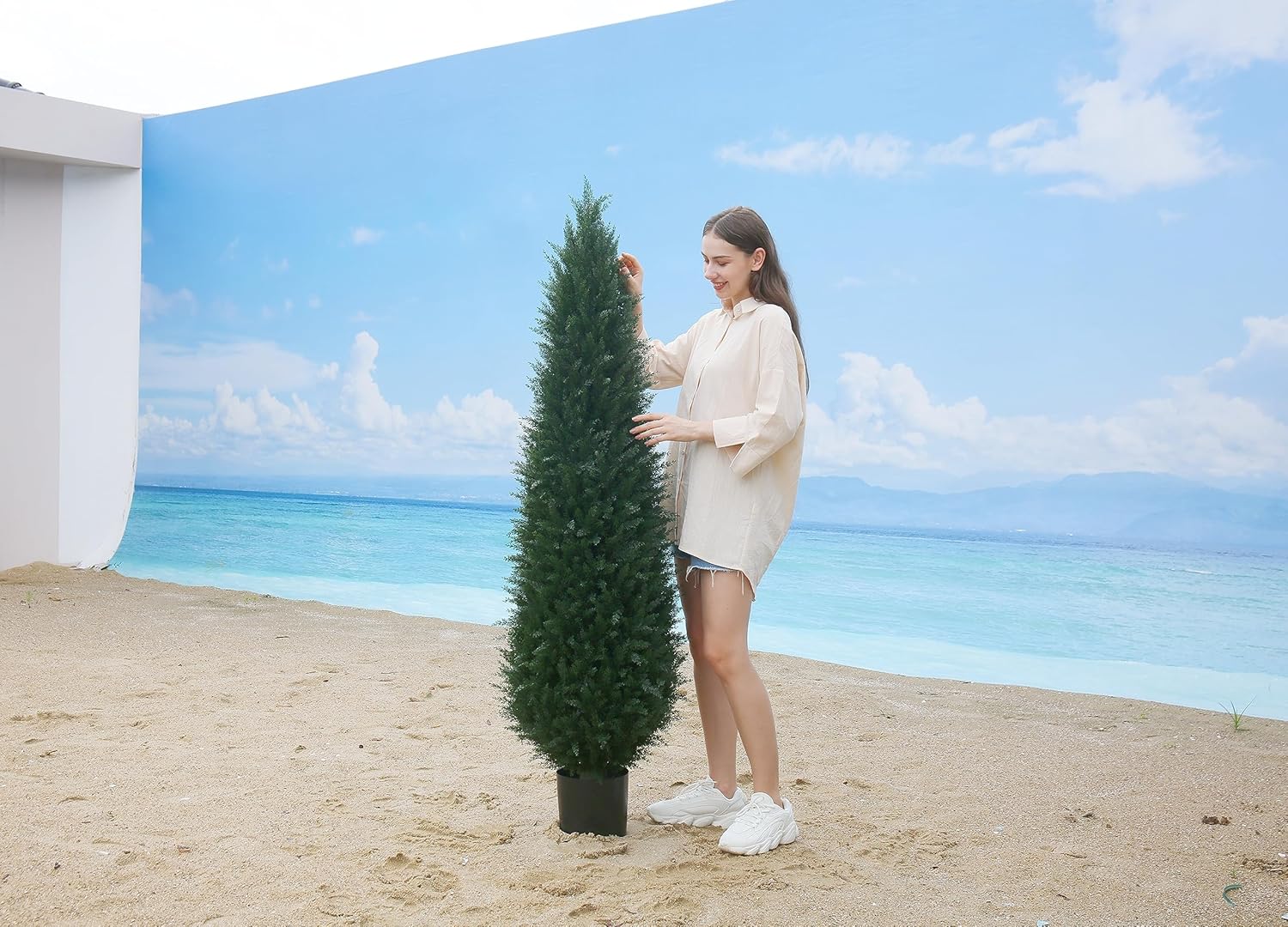 6ft(72”) Artificial Cedar Topiary Tree Potted Plants UV Resistant Leaves Outdoor Artificial Shrub Home and Office Interior Decoration Outdoor Pruned Trees Artificial Outdoor Tree