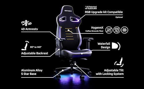 VERTAGEAR PL4800 Ergonomic Big & Tall Gaming Chair Featuring ContourMax Lumbar & VertaAir Seat Systems - RGB LED Kits Upgradeable - Black/White