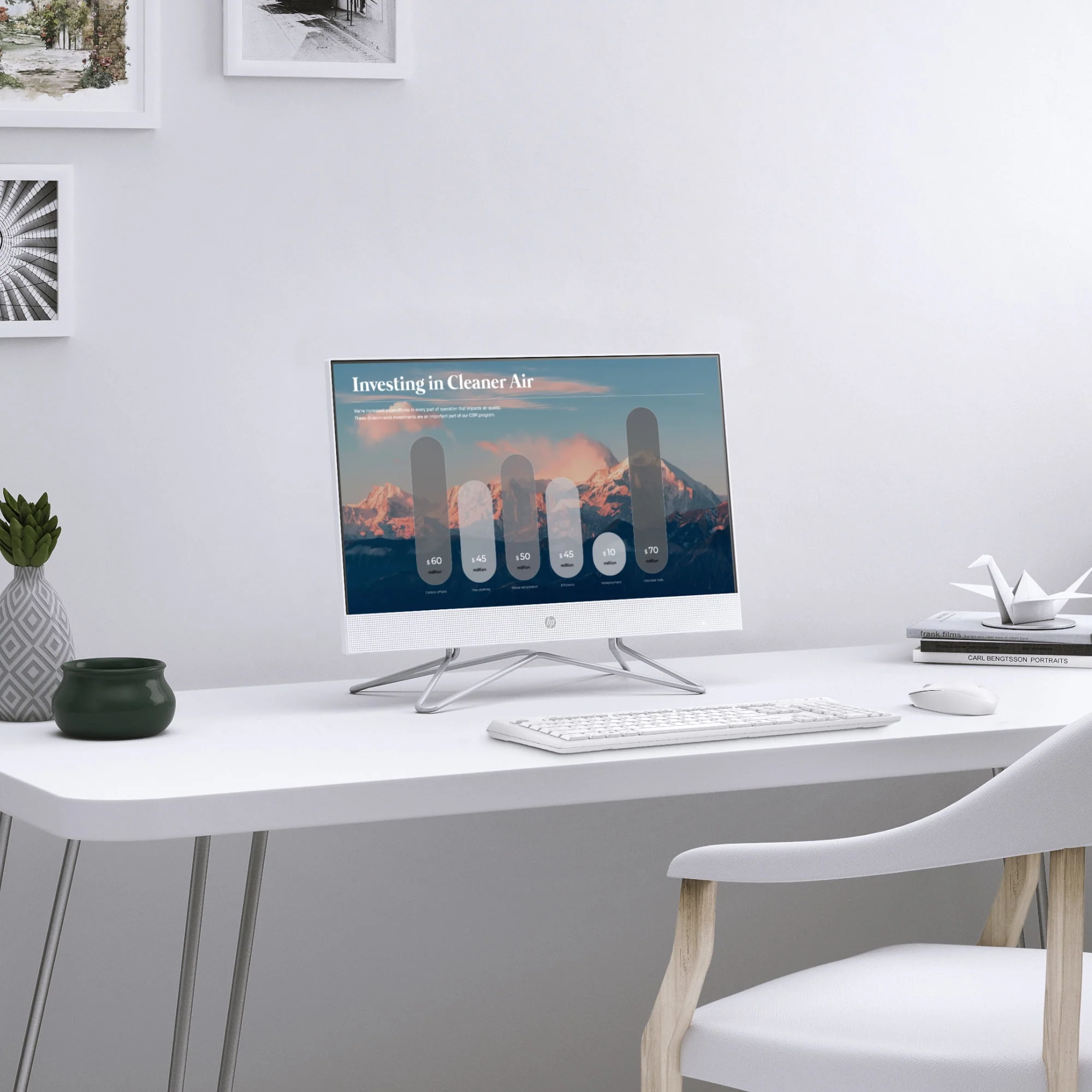HP 21.5 All-in-One PC, Intel Pentium, 8GB Memory, 128GB SSD, Windows 11 Home S mode, White, 22-dd0143w