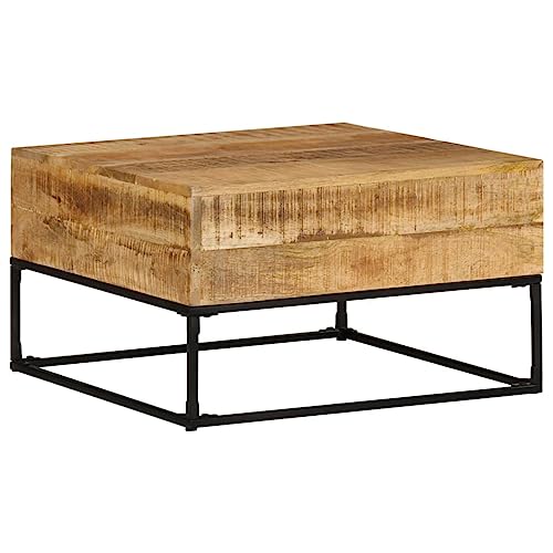 Coffee Table 26.8"x26.8"x16.1" Rough Mango Wood,Rustic Mango Wood Coffee Table with Iron Legs for Living Room Decor Accent Coffee Tables for Home & Kitchen
