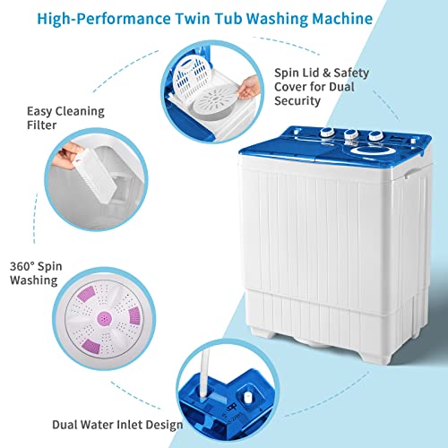 IMSEIGO Twin Tube Mini Washing Machine, Portable Laundry Washer with 26LBS Capacity, 18Lbs washer and 8Lbs Spiner Built-in Drain pump/Semi-automatic for Apartments, RVs and Dorms