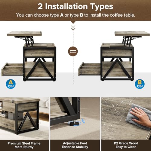 40" Lift Top Coffee Table,4 in 1 Multi-Function Lift Coffee Tables with Storage Drawers and Hidden Compartmen,Farmhouse Coffee Table with Lifting top for Living Room,Black