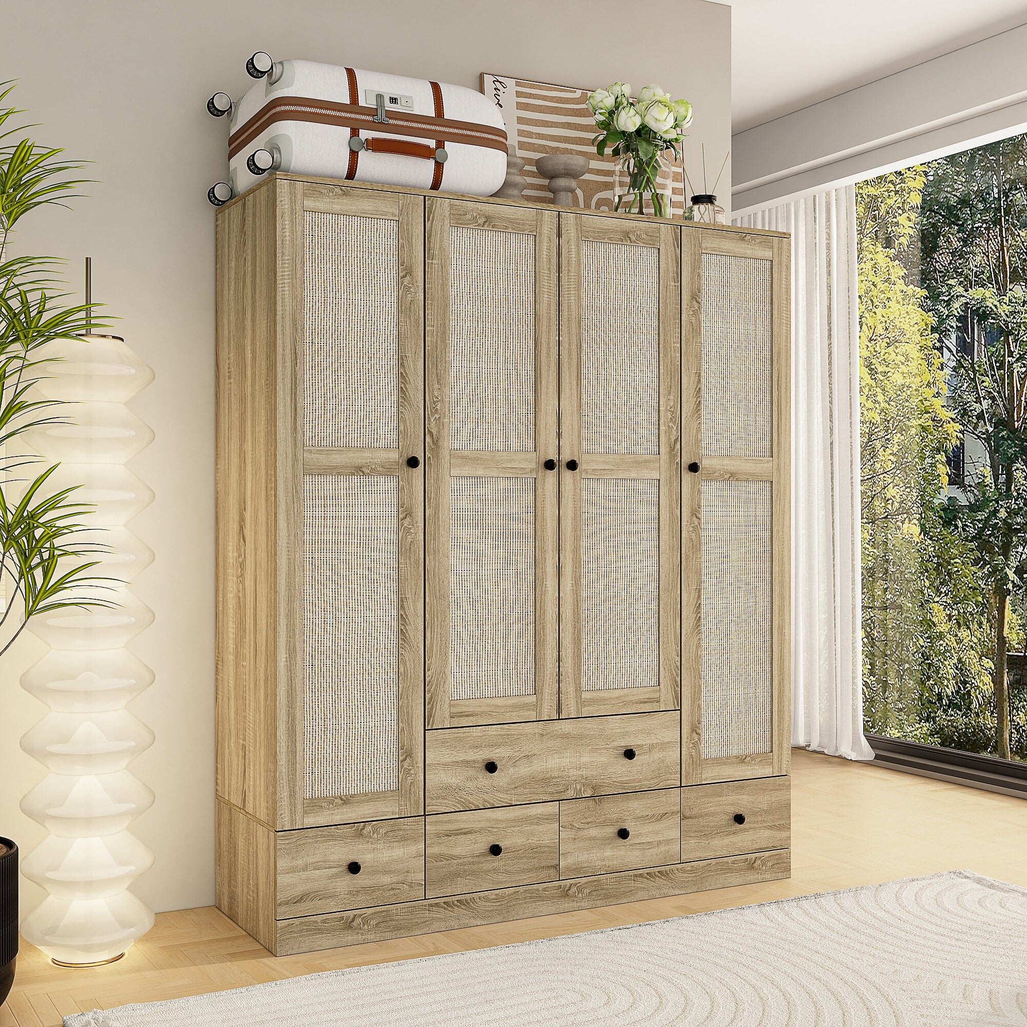 Wardrobe Armoire Closet 59"W Large Freestanding Wardrobe Cabinet White Wood