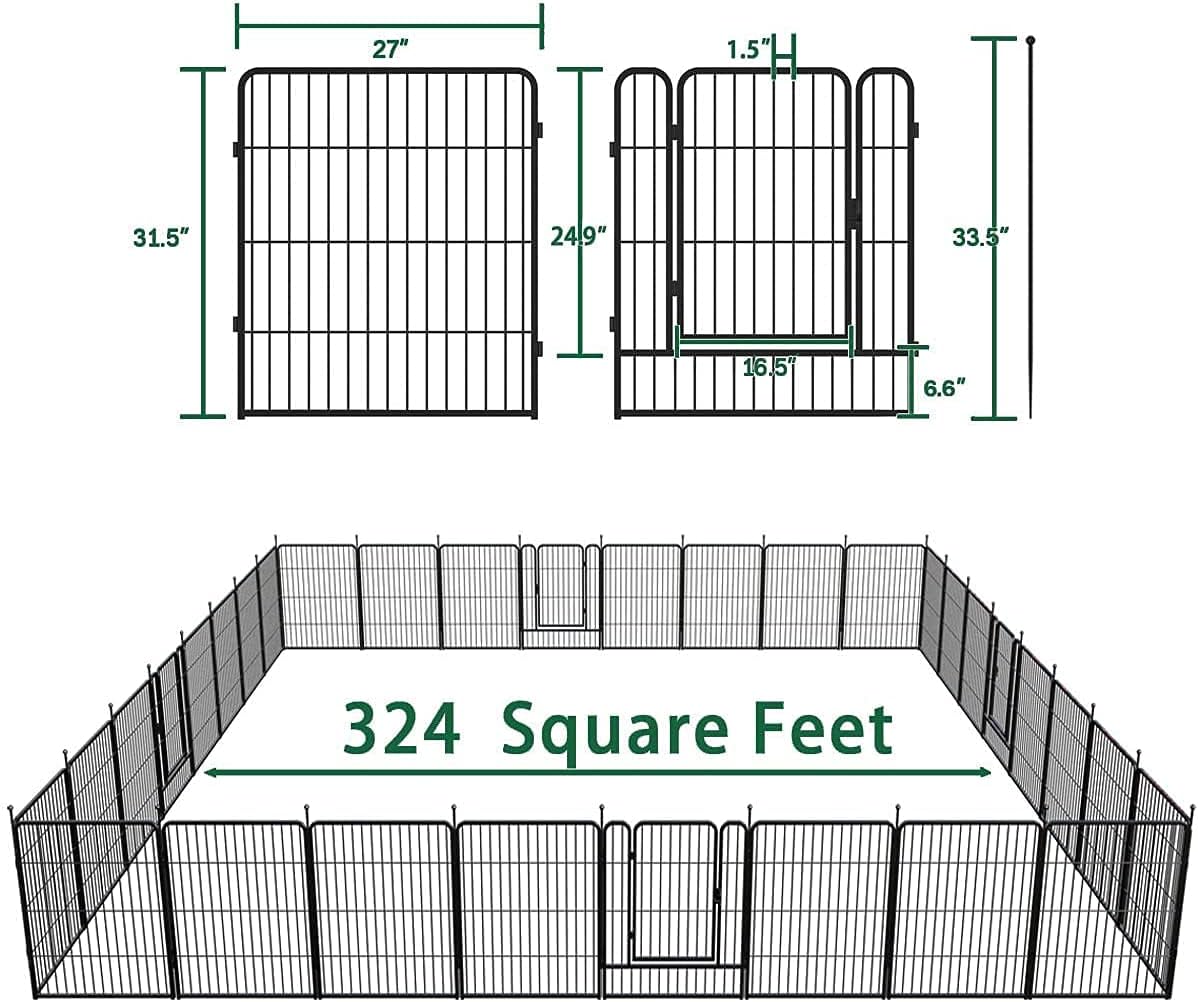 FXW Dog Playpen, 8/16/24/32 Panels Dog Pen Indoor Outdoor 32-Inch Height Puppy Playpen Pet Fence Gate with Doors for Large/Medium/Small Dogs, Exercise Pen for Yard,Camping, RV