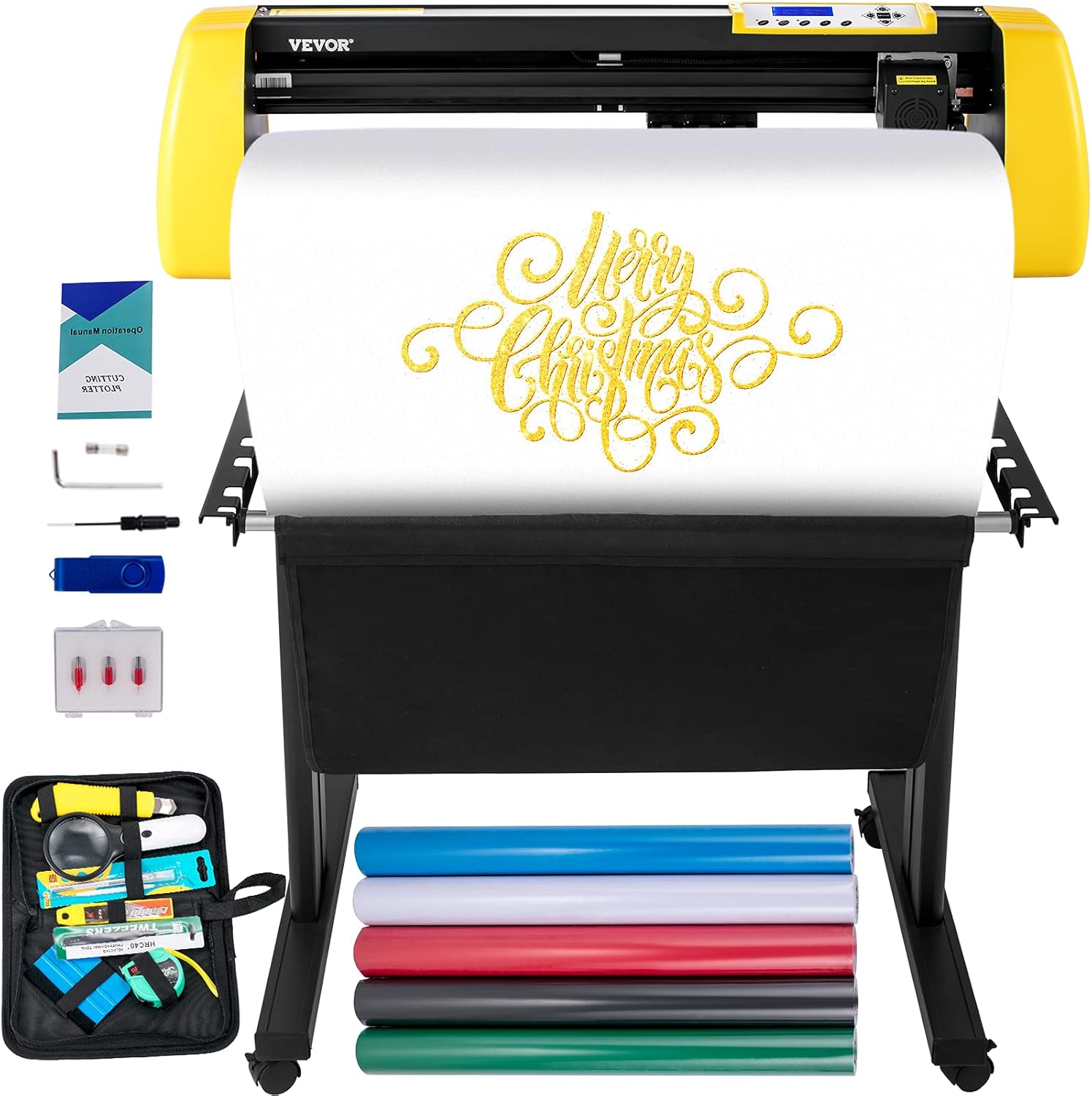 VEVOR Vinyl Cutter Machine, 28 in / 720 mm Max Paper Feed Cutting Plotter, Automatic Camera Contour Cutting LCD Screen Printer w/Stand Adjustable Force and Speed for Sign Making Plotter Cutter