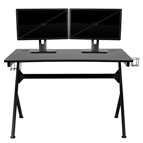 Flash Furniture Optis Red Gaming Desk and Blue Reclining Gaming Chair Set with Cup Holder and Headphone Hook