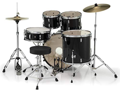 Pearl Roadshow Drum Set 4-Piece Complete Kit with Cymbals and Stands, Charcoal Metallic (RS584C/C706)