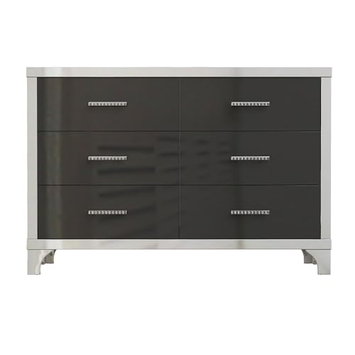 SSLine Modern 6-Drawer Dresser Luxury Elegant Accent Storage Cabinet with 6 Drawers High Gloss 47.2" Wide Chest of Drawer with Mirrored Edge Decor for Bedroom Living Room Nursery(Black)