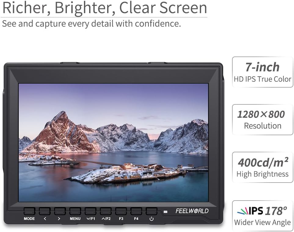 FEELWORLD FW759 7 Inch DSLR Camera Field Monitor HD Video Assist Slim IPS 1280x800 4K HDMI 1080p with Sunshade