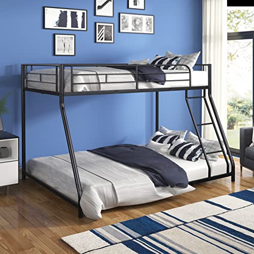 RUNNA Metal Twin Over Full Bunk Bed with Trundle and Two-Side Ladders,for Kids Girls Boys Teens Adults Bedroom Use (Black@Ladder/, Twin Over Full)