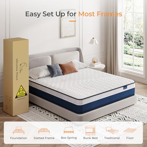 Vesgantti Twin Mattress, 12 Inch Innerspring Hybrid Twin Size Mattress with Memory Foam and Individual Pocket Spring, Mattress in a Box, Medium Firm Feel