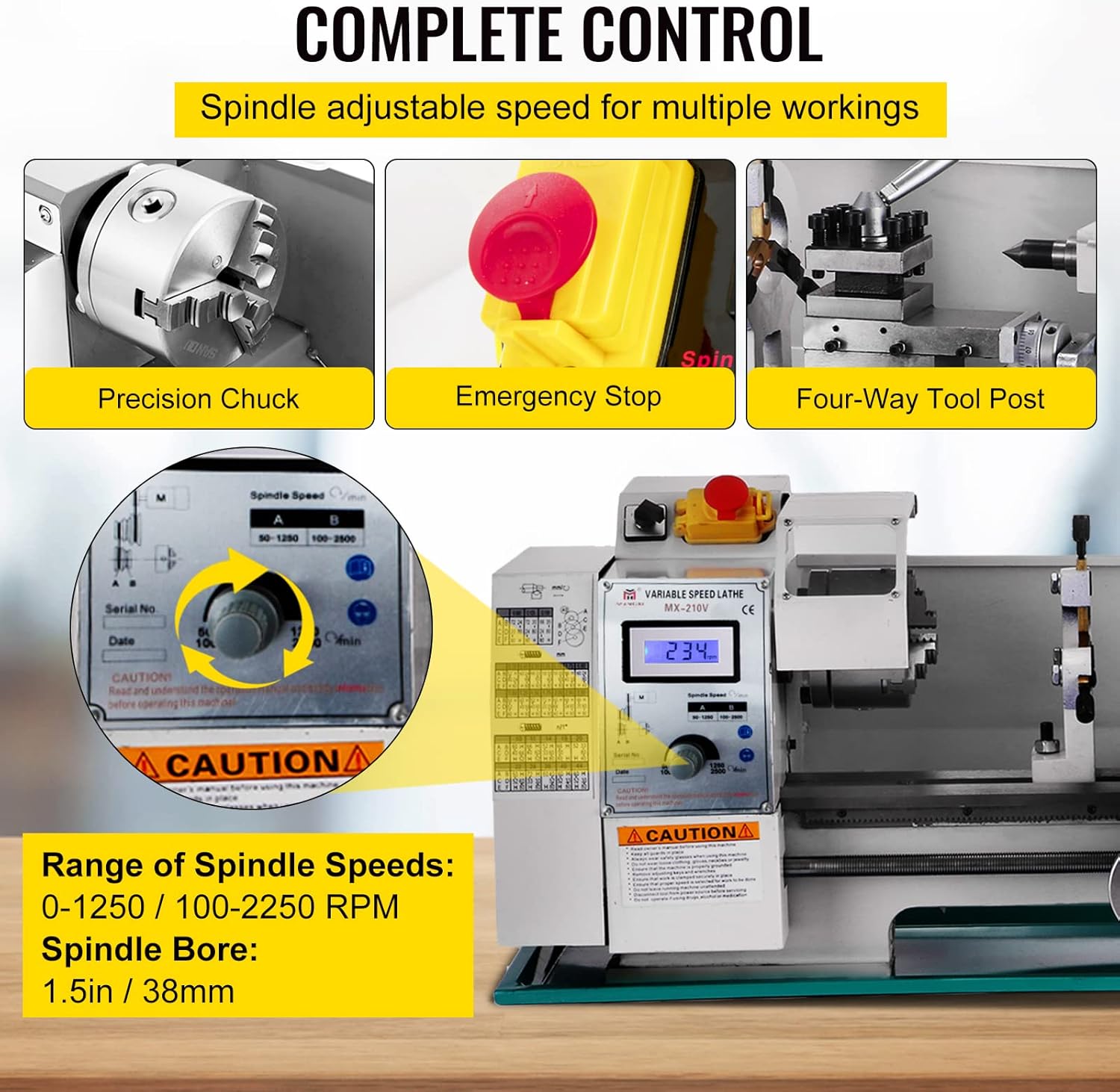 BestEquip Metal Lathe 8x16", Maintenance Free Brushless Motor Precision Mini Metal Lathe, Variable Spindle Speed Lathe Machine 50-2500 RPM 750 W, for Various Types of Metal Turning
