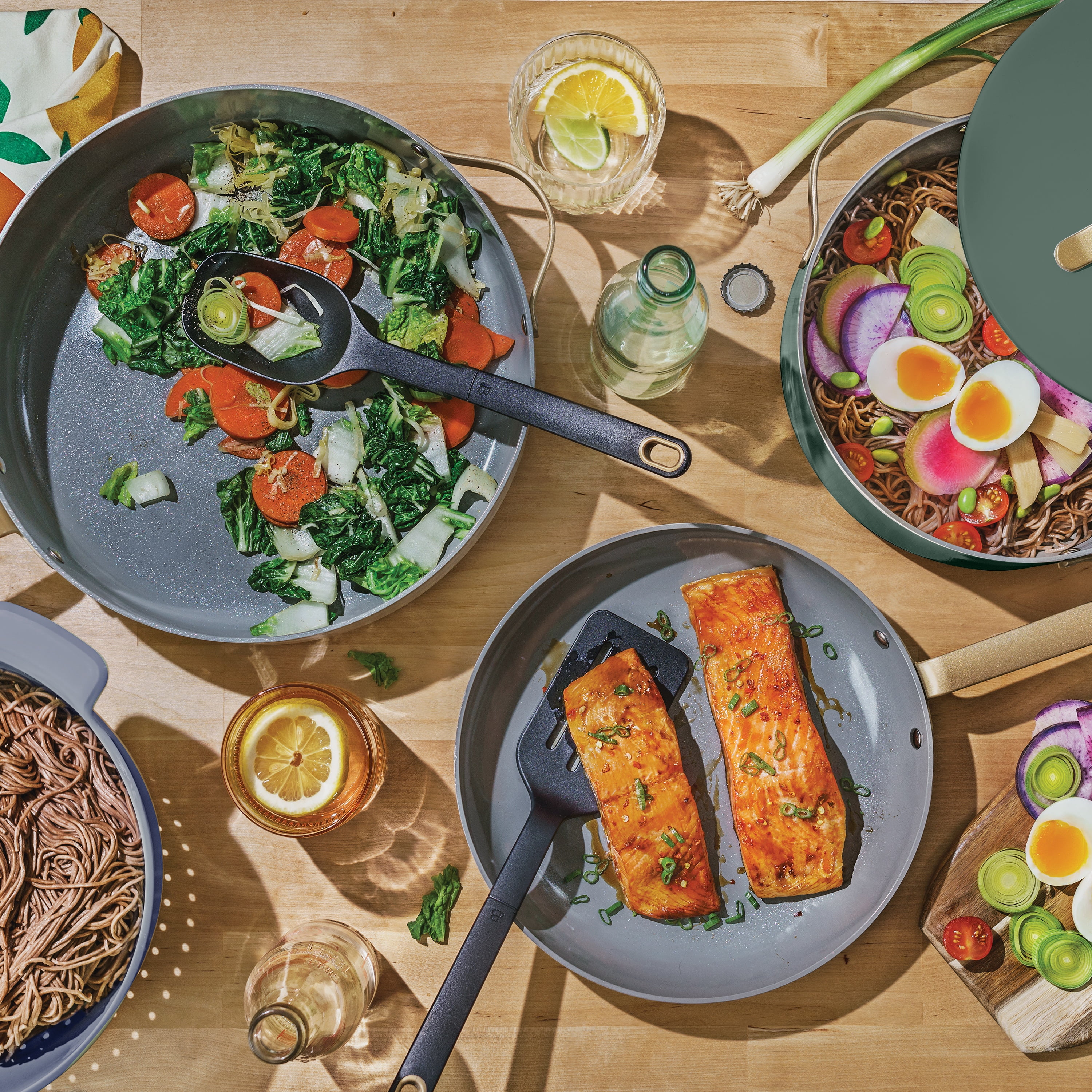 Beautiful 20pc Ceramic Non-Stick Cookware Set, Thyme Green by Drew Barrymore